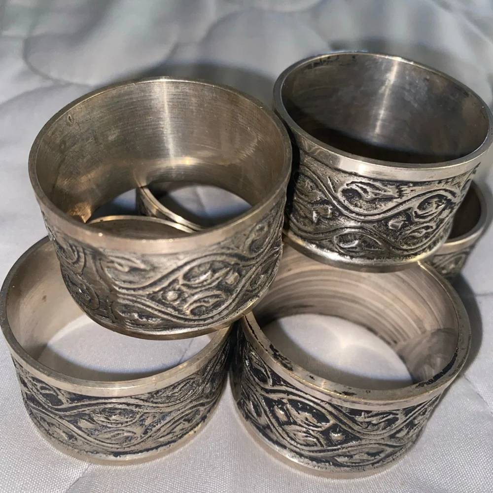 Vintage Silver Pewter Round Napkin Rings Ring Set Of‎ 6